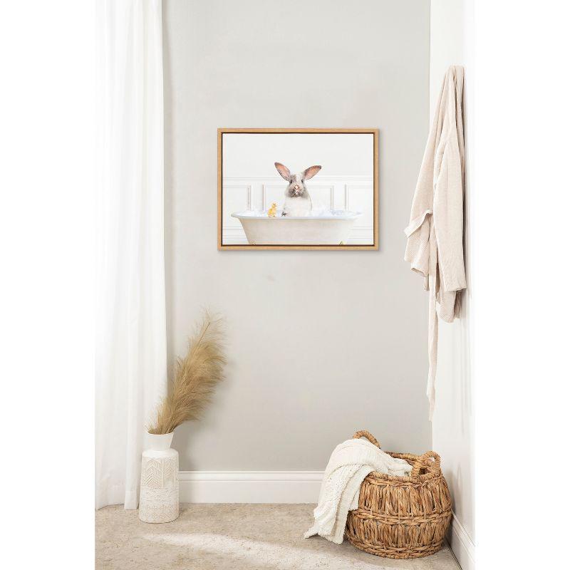 Kate & Laurel All Things Decor 18"x24" Sylvie Bunny in Bubble Bath Framed Canvas by Amy Peterson Natural: Contemporary Wall Decor