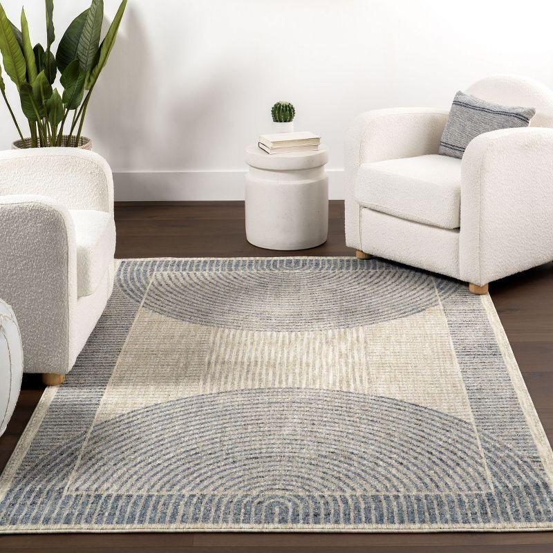 Blue and Beige Geometric 4' x 6' Synthetic Area Rug