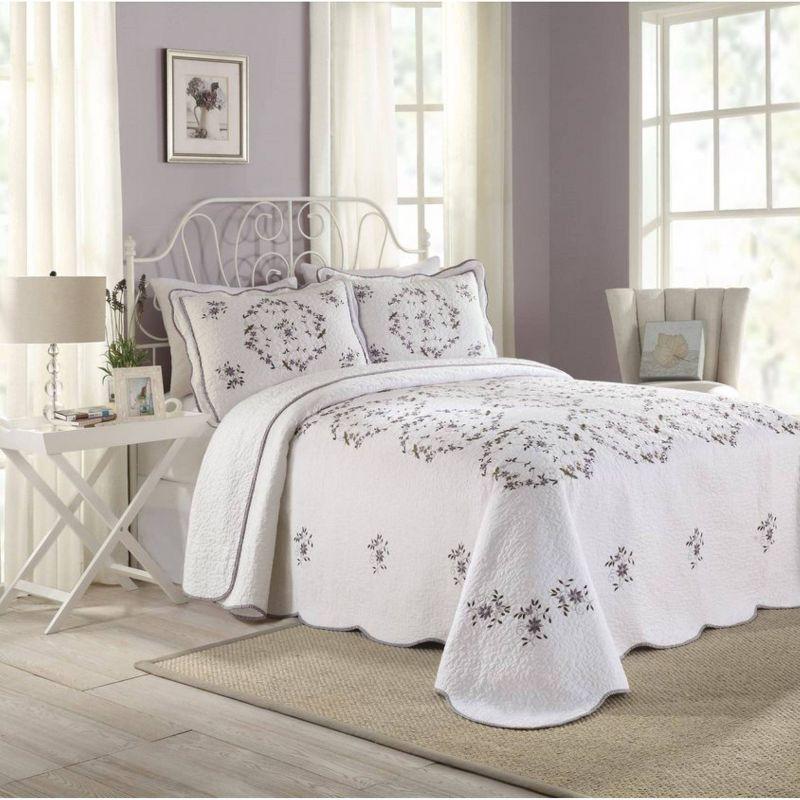 Lavender Floral Embroidered Cotton Standard Pillow Sham