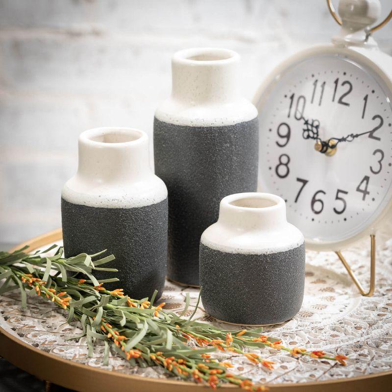 Sullivans Set of 3 Ceramic Vase 7"H, 5.25"H & 3.75"H White and Black