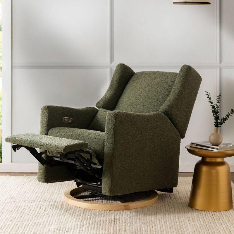 Babyletto Kiwi Olive Green Boucle Nursery Power Glider Recliner Chair with Light Wood Base