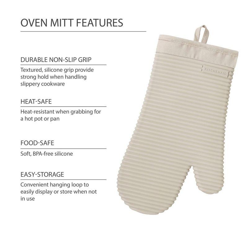 KitchenAid Matte Grey Ribbed Soft Silicone Oven Mitts, Set of 2