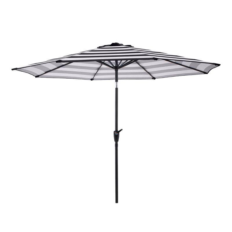 9 Ft Black and White Striped Outdoor Patio Umbrella with Tilt