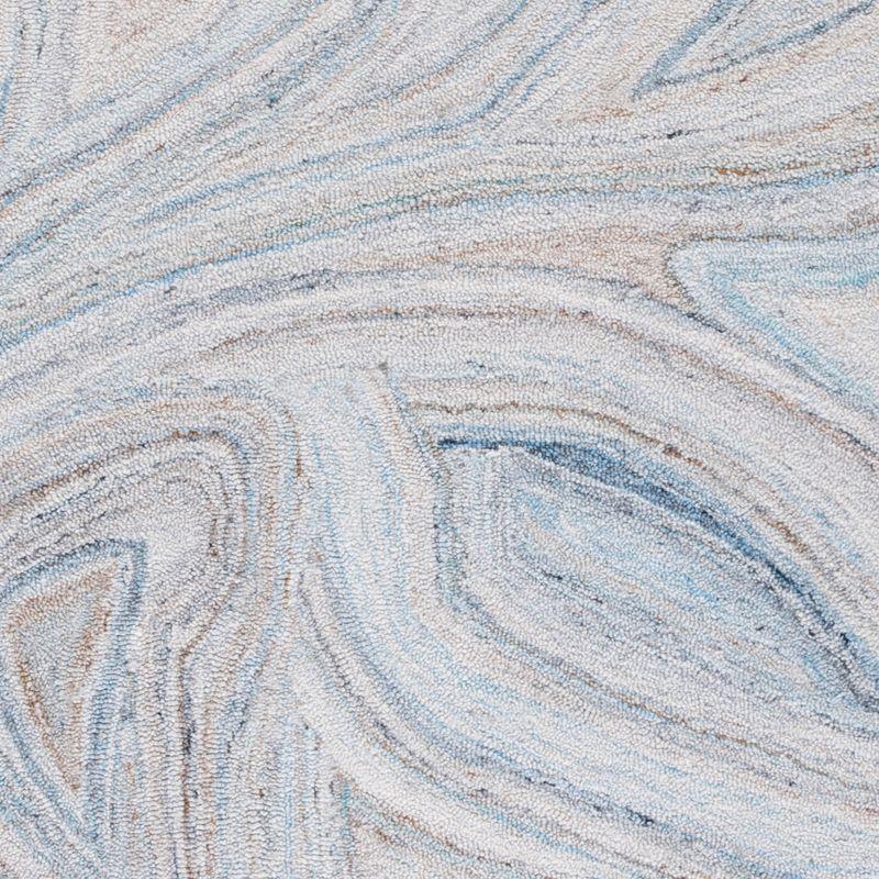 Abstract Blue Swirls 6' Square Tufted Wool Blend Area Rug