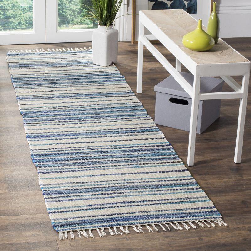 Rag Rug RAR126 Hand Woven Indoor Runner Rug - 2'3"x9' - Ivory/Blue - Safavieh