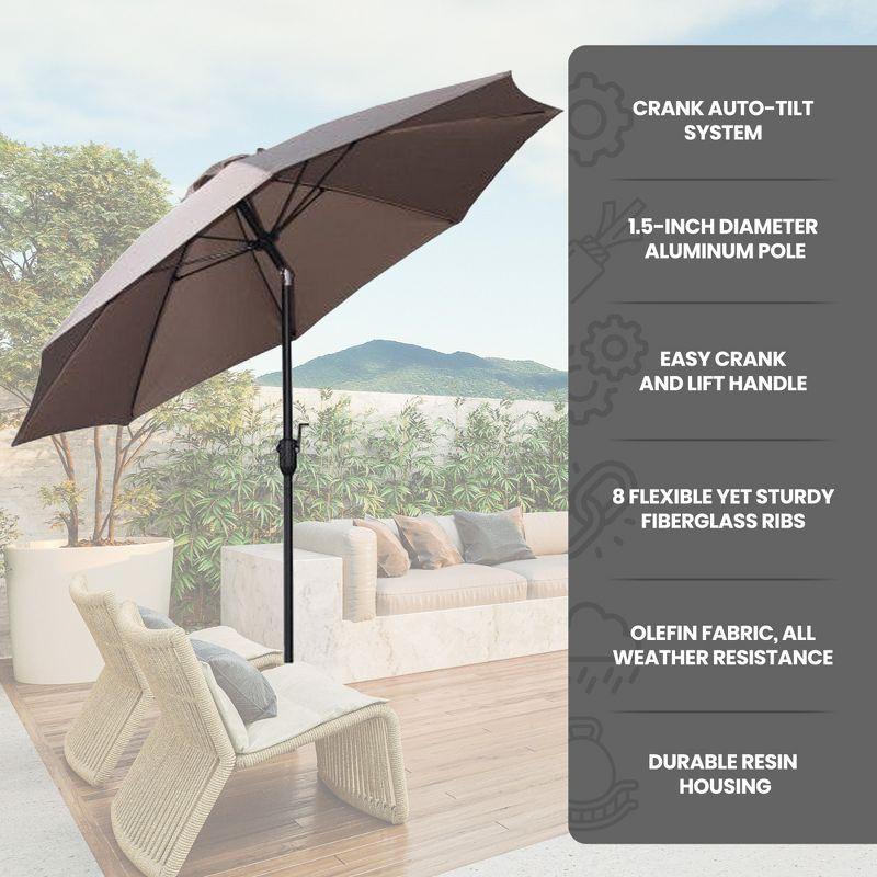 Four Seasons Courtyard 9 Foot patio Umbrella Round Olefin Fabric Outdoor Backyard Shaded Canopy with Aluminum Pole, Crank Lift, and Auto Tilt, Taupe