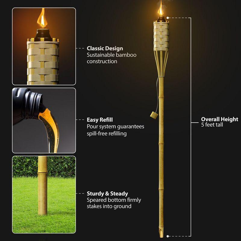 Sorbus Bamboo Outdoor Tiki Torches 60" with Metal Oil Canister