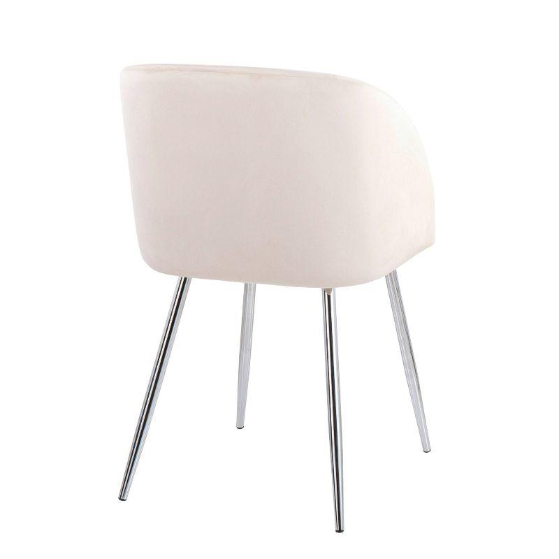 Set of 2 Fran Dining Chairs Velvet/Metal Chrome/Cream: Padded, Tapered Legs, LumiSource