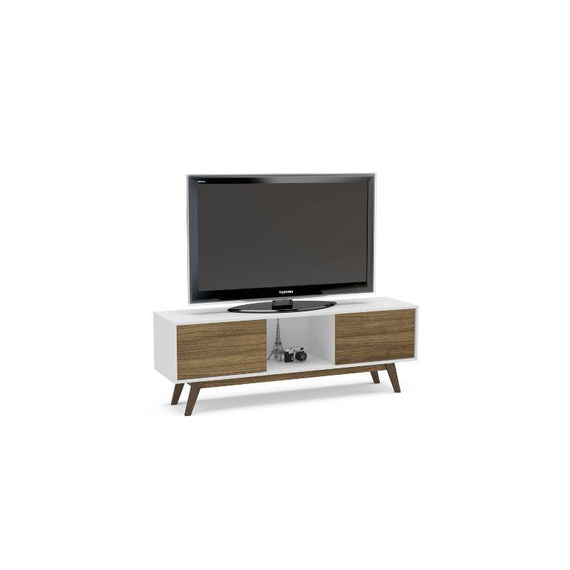 Sleek Dual-Tone White/Walnut TV Stand with Cabinet Storage