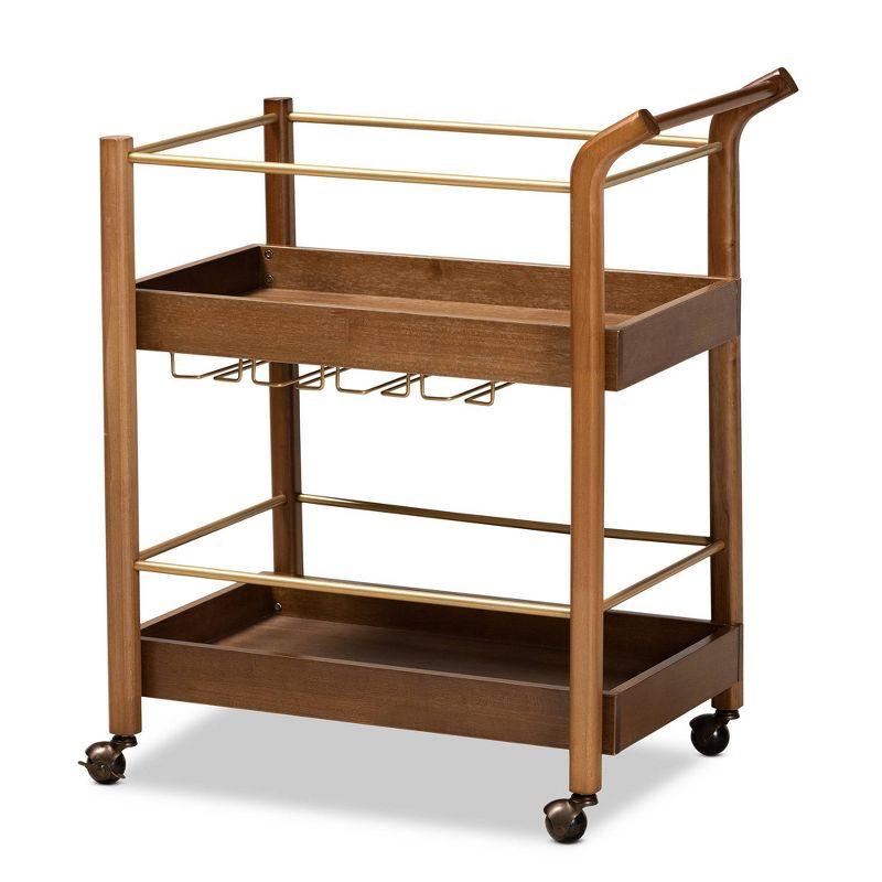 2 Tier Tahir Metal Mobile Bar Cart Brow/Gold - Baxton Studio