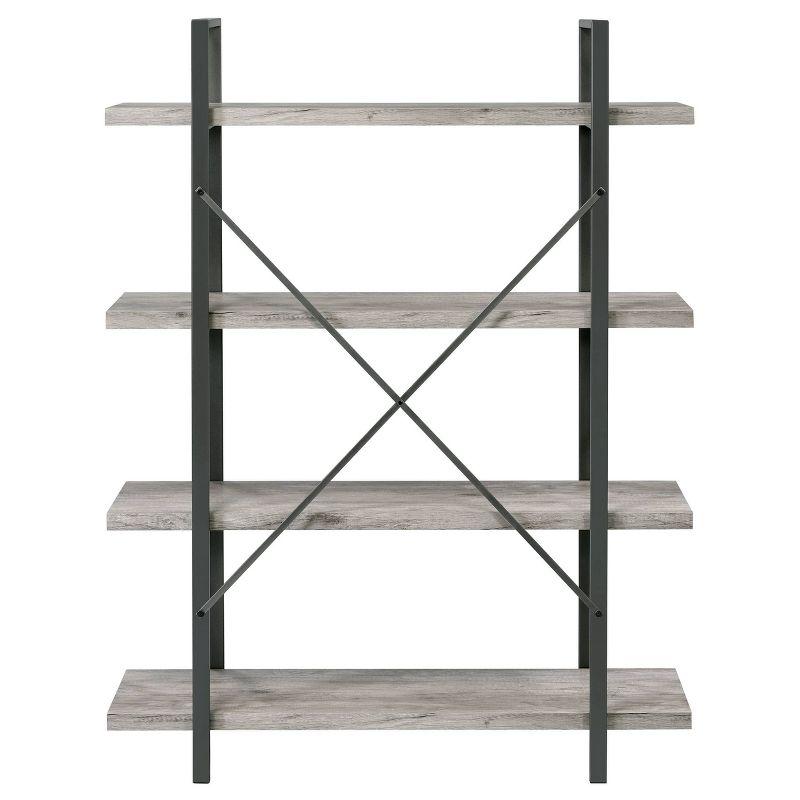 55" Cole 4 Shelf Bookcase with Frame Gray Driftwood/Gunmetal - Coaster