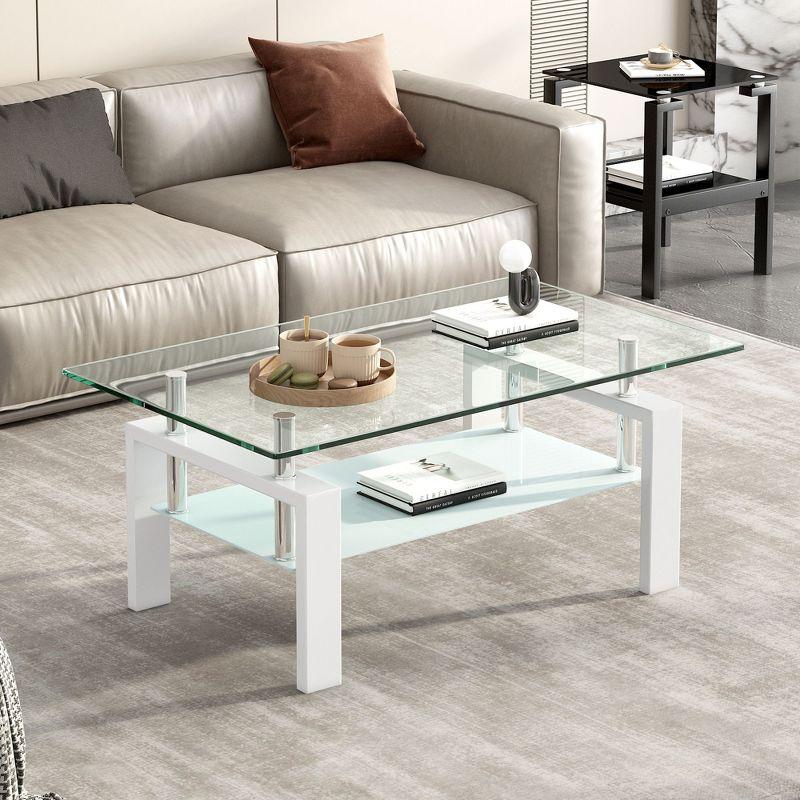 NicBex Modern Rectangular Coffee Table with Tempered Glass Top,2-Layer Glass Center Table for Living Room,Living Room Furniture,White
