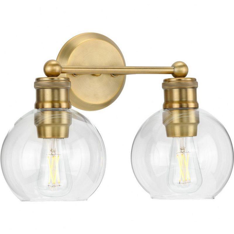 Progress Lighting Hansford 2-Light Bath Light Vintage Brass with Clear Globe Glass Shade