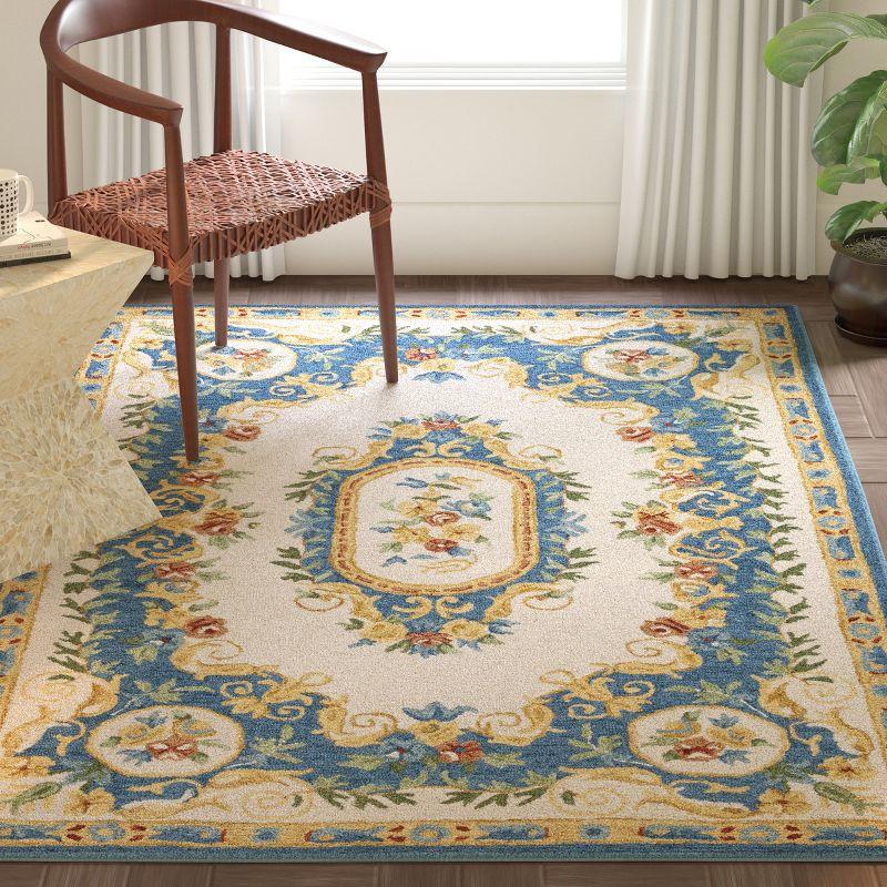 Handmade Medallion Tufted Wool Square Rug - Blue, 5' x 5'