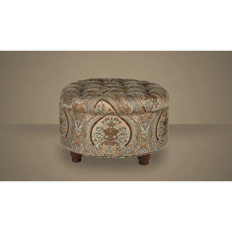 Large Tufted Round Storage Ottoman with Lid & Wood Legs - HomePop