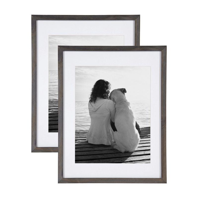 DesignOvation Gallery Rectangle Wood Wall Frame, 14x18 matted to 11x14, Gray