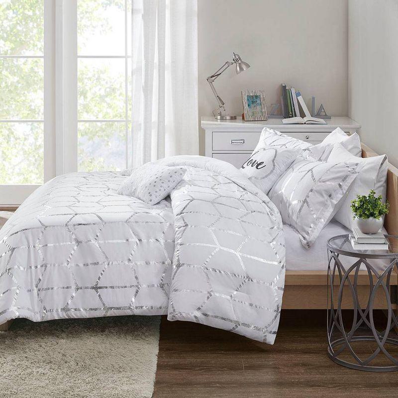 Twin White and Silver Microfiber Bedspread Set