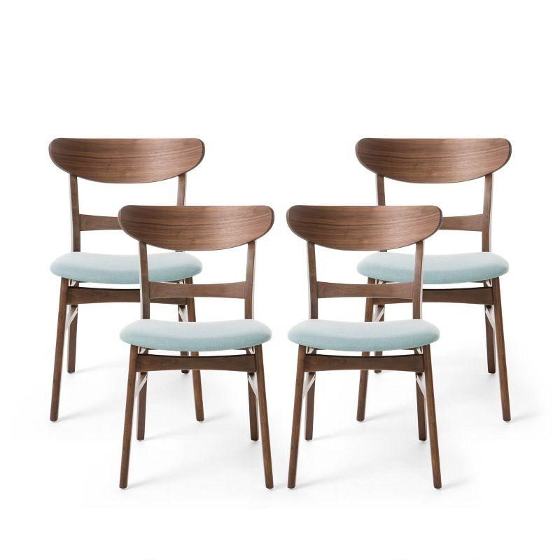 Set of 4 Mint Upholstered Walnut Ladderback Dining Chairs