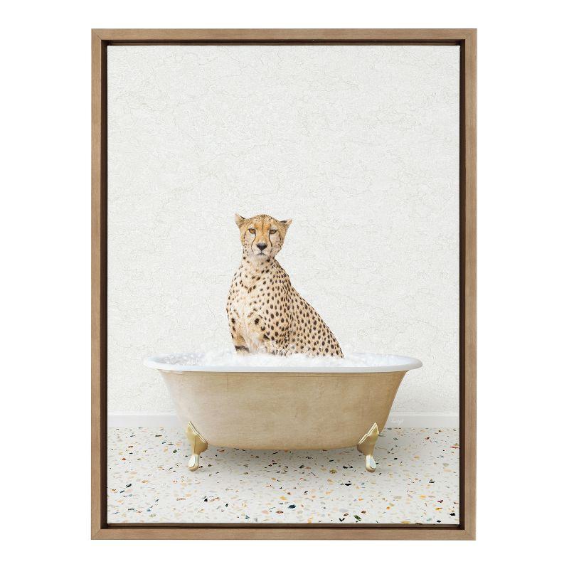 Kate & Laurel All Things Decor 18"x24" Sylvie Cheetah in Terrazzo Bath Framed Wall Art: Whimsical Animal Decor, Gold Frame