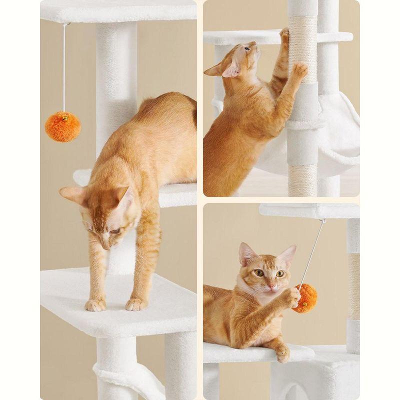 Feandrea Cat Tree, 56.3¡å H Cat Tower for Indoor Cats, Multi-Level Cat Condo with 4 Scratching Posts, 2 Perches, Hammock, Cave, Cream White