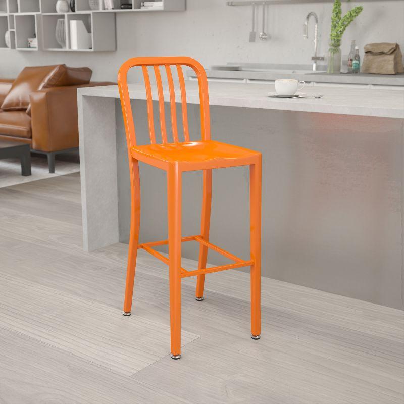 Flash Furniture Commercial Grade 30" High Orange Metal Indoor-Outdoor Barstool with Vertical Slat Back