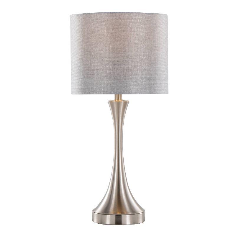 Brushed Nickel Gray Linen 25" Metal Table Lamp with USB