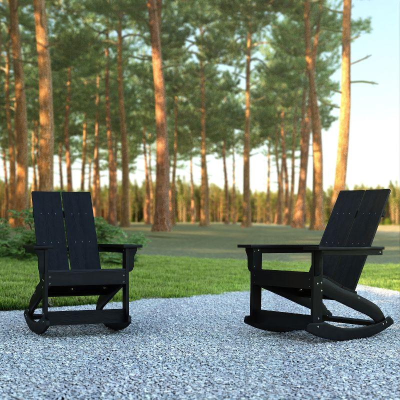 Emma and Oliver Set of 2 Modern All-Weather Poly Resin Adirondack Rocking Chairs for Indoor/Outdoor Use