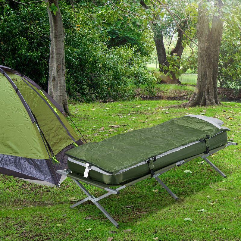 Outsunny Camping Cot, Folding Bed with Mattress, Sleeping Bag, Pillow, Carry Bag, Comfortable and Portable for Travel Camp Beach