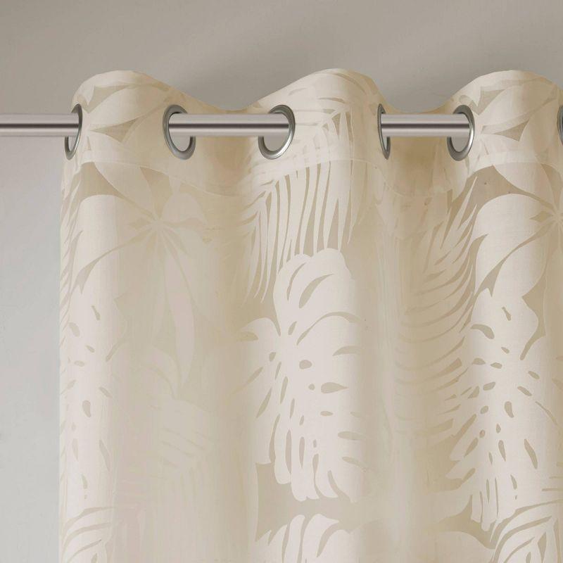 Natural Beige Palm Leaf Sheer Grommet Curtain Panel