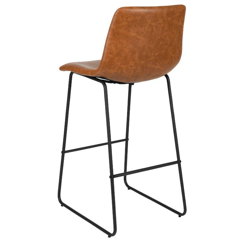 Reagan Light Brown Faux Leather Barstools with Metal Legs, Set of 2