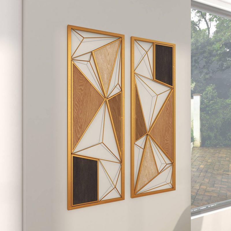 Metal Geometric Brown Wall Decor with Black and Gold Accents Set