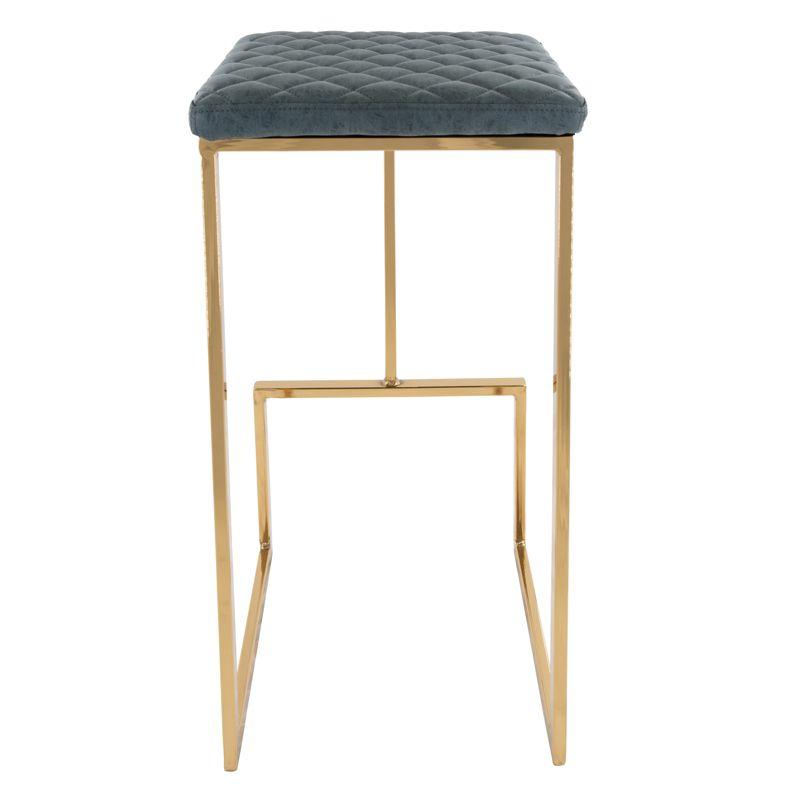 LeisureMod Quincy Modern Quilted Leather Bar Stool – Gold Metal Sled Base Counter Height Chair for Kitchen Island and Counter Seating - Set of 2