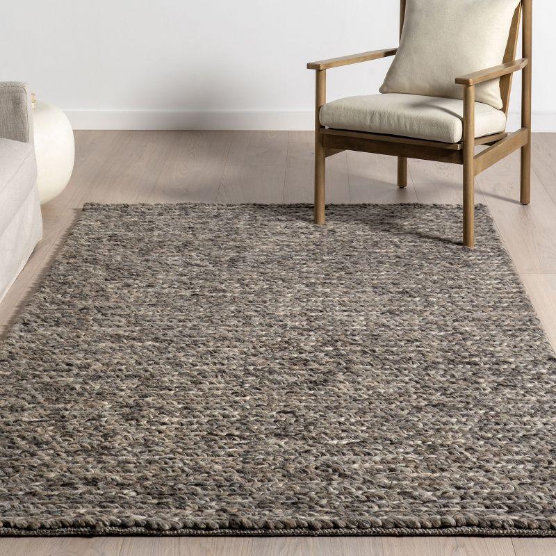 Light Grey Braided Wool and Cotton Area Rug