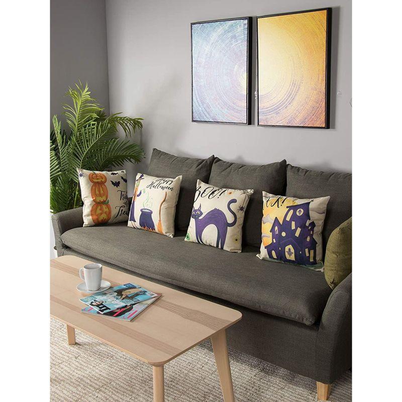 Juvale Set of 4 Fall Halloween Pillow Covers, 4 Spooky Designs, Square Throw Pillowcases for Halloween Decor (18 x 18 in)