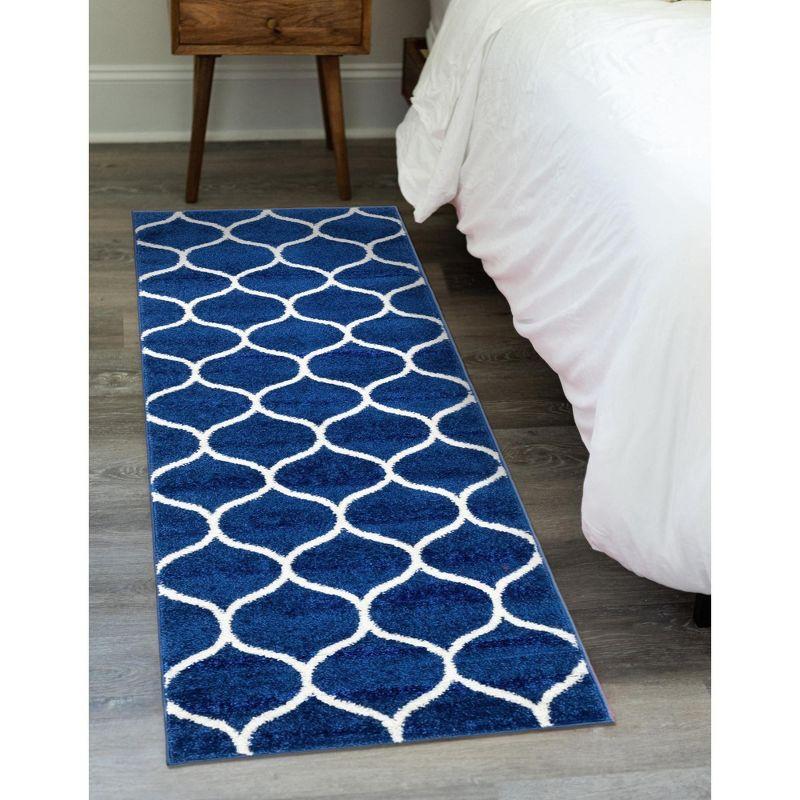 Unique Loom 2' 0 x 13' 0 Trellis Frieze Rounded Navy Blue Area Rug