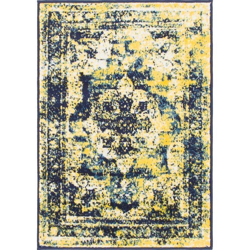 Reversible Navy Blue and Yellow Synthetic Indoor Rug 2' 2" x 3' 1"