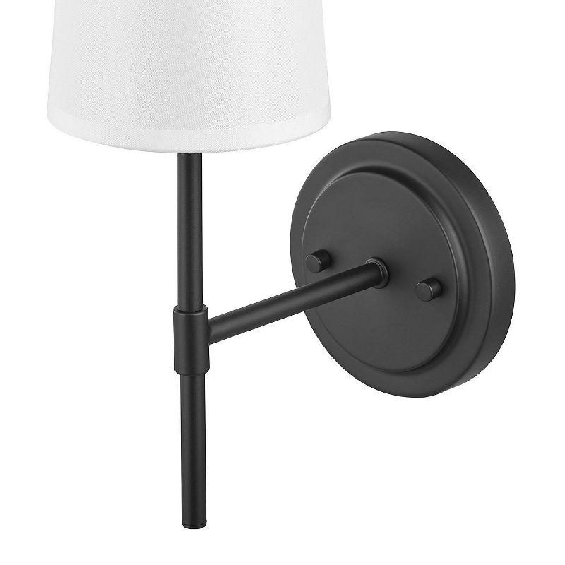 Matte Black Vintage Lantern Wall Sconce with White Fabric Shade