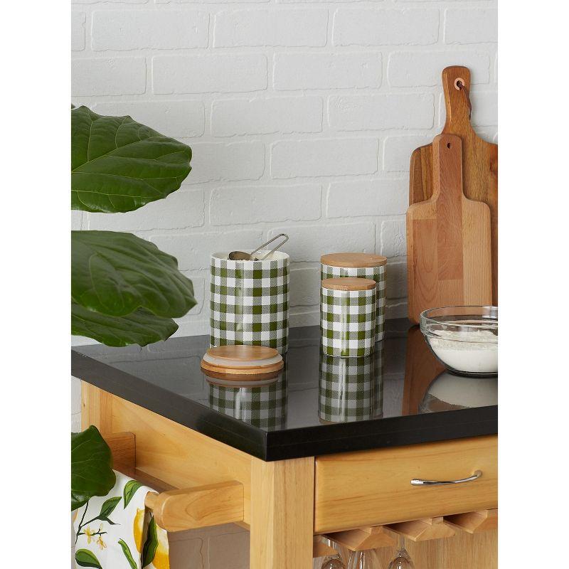 Design Imports Antique Green & White Buffalo Check Ceramic Canister Set/3