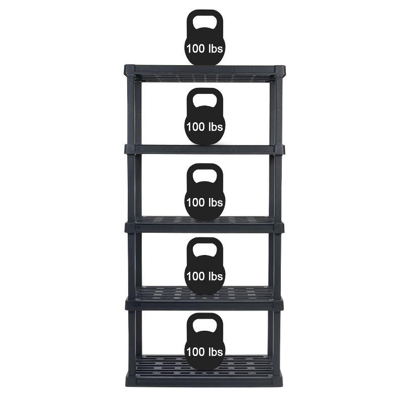 IRIS USA 5-Tier Shelving Unit, 73" Fixed Height, 36"L x 18"W x 73"H, Made with Recycled Materials, Black