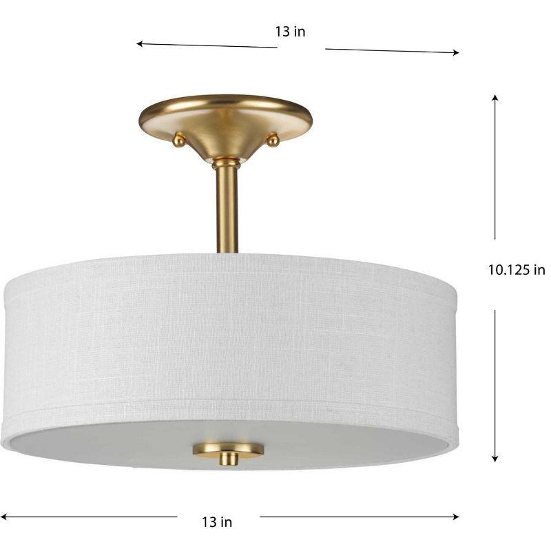 Progress Lighting, Inspire Collection, 2-Light Semi-Flush Mount, Satin Brass, Summer Linen Shade