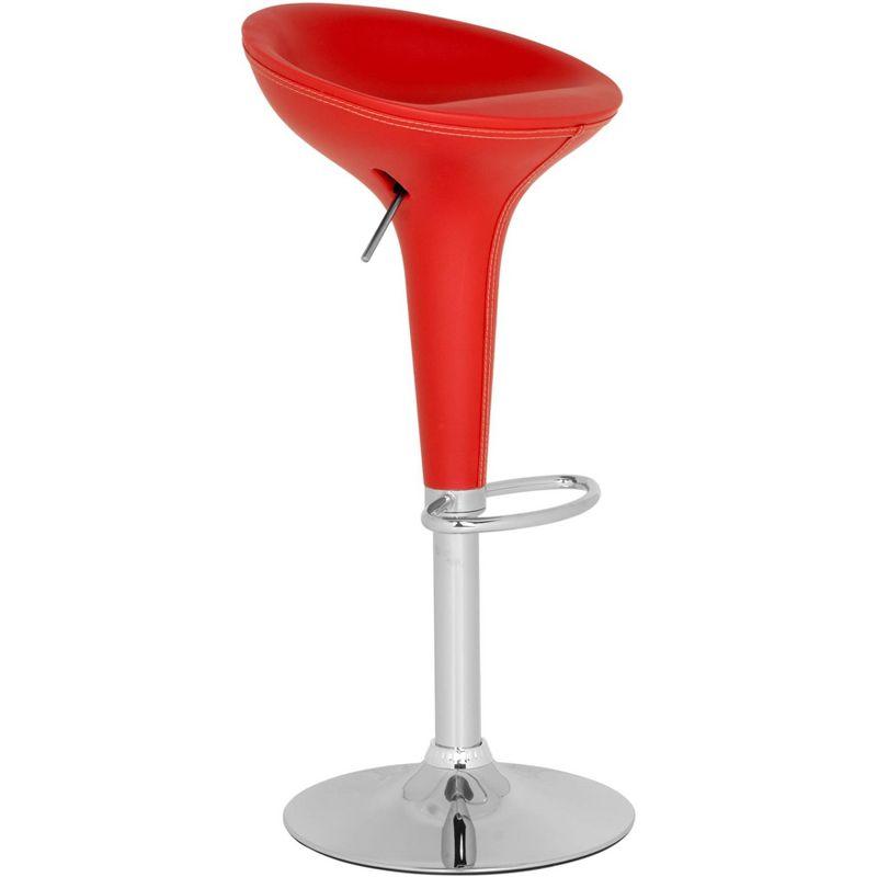 Transitional Tulip Red Leather Swivel Adjustable Bar Stool