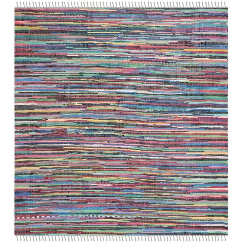 Grey and Multicolor Handwoven Cotton Square Area Rug