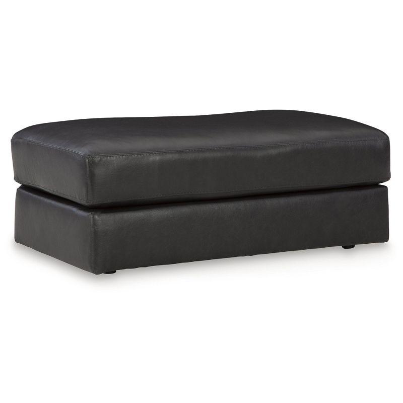 Amiata Black Leather Contemporary Rectangle Ottoman