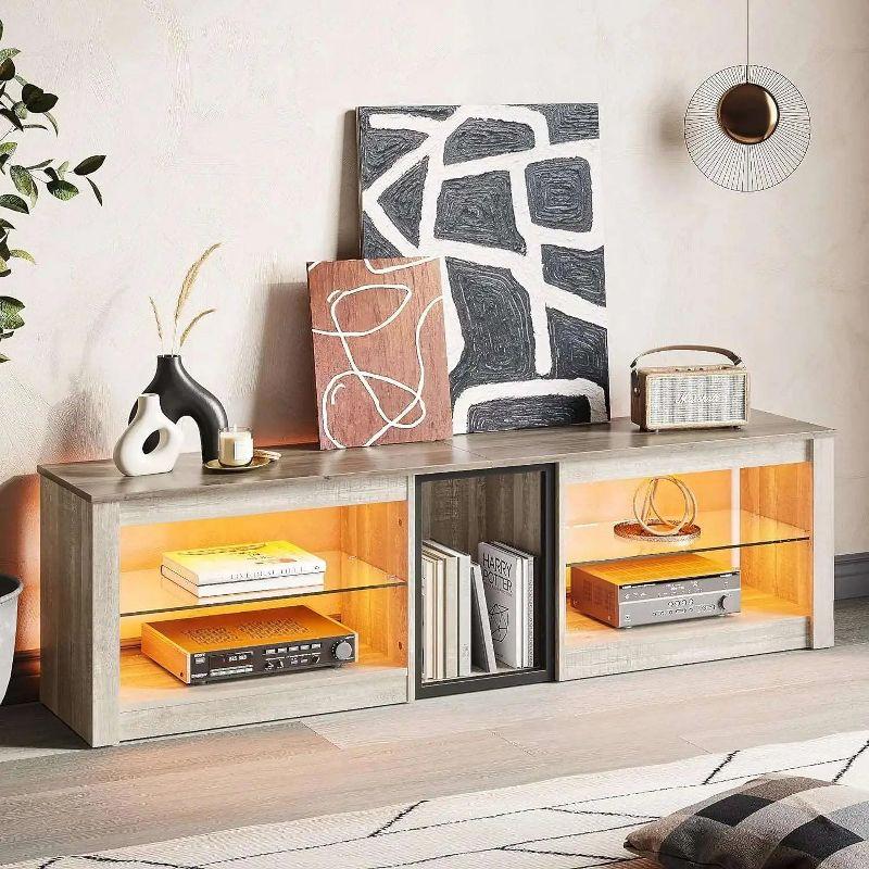 Bestier TV Stand for TVs up to 70" with LED Light, Entertainment Center for PS5 with Shelves, Black Marble