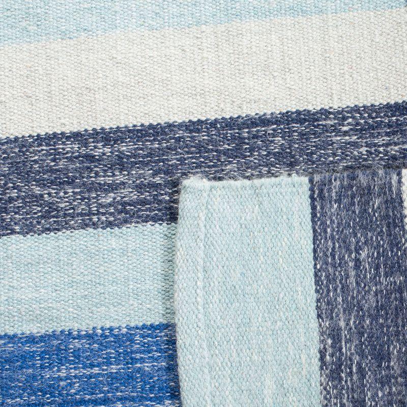 Southwestern Vibe Blue Stripe Handwoven Wool & Cotton Kids Rug 8'x10'