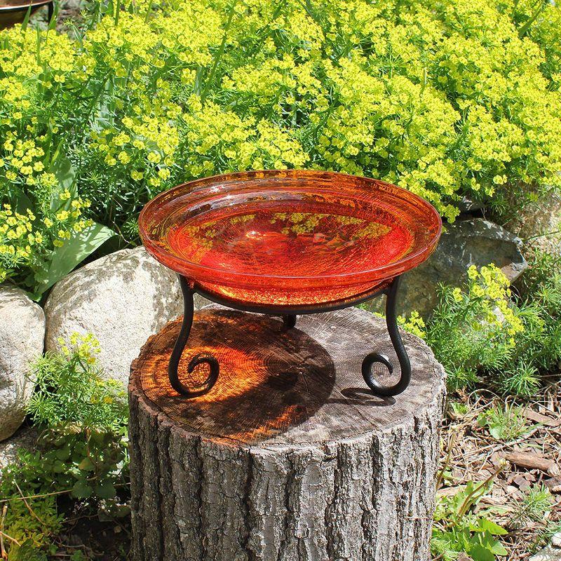 7" Reflective Crackle Glass Birdbath Bowl with Short Stand - Achla Designs: Weather-Resistant & Freestanding