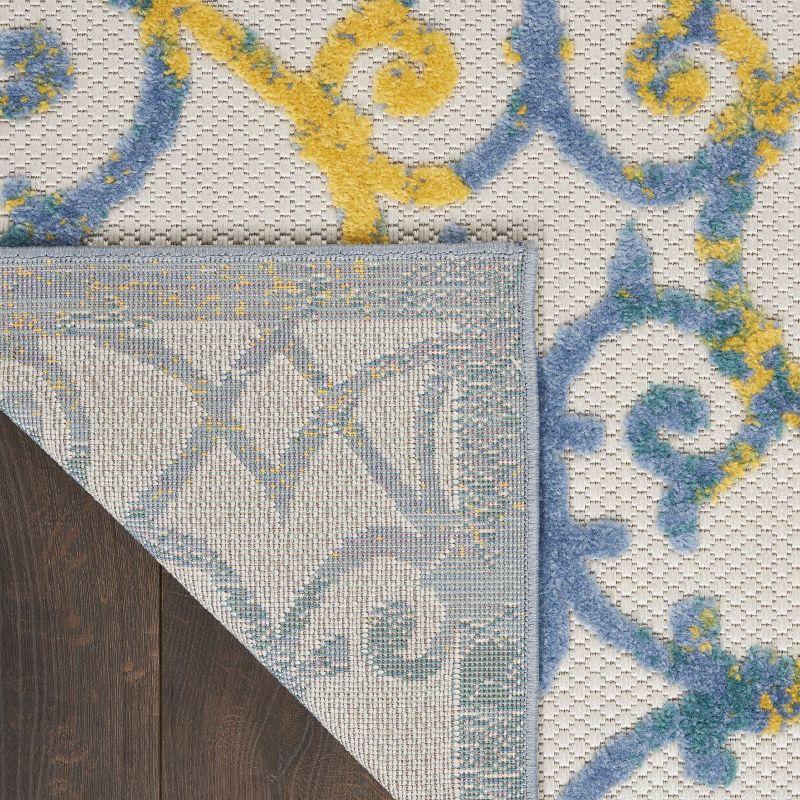 Nourison Aloha Contemporary Scroll Flatweave High-Low Indoor Outdoor Runner Rug Ivory Blue 2'3" x 10'