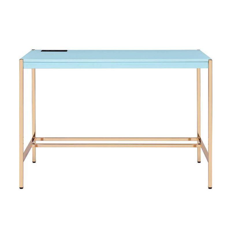 42" Midriaks Writing Desk Baby Blue/Gold Finish - Acme Furniture: Chic Office Furniture with USB Ports