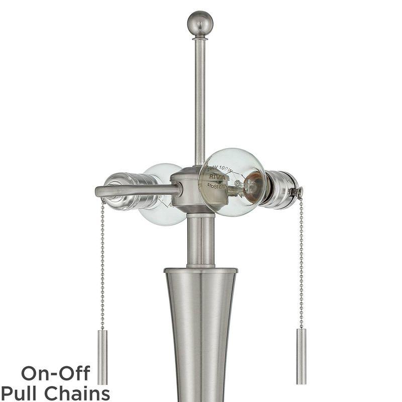 360 Lighting Karl Modern Floor Lamp Standing 63 3/4" Tall Brushed Nickel Metal White Tapered Drum Shade for Living Room House Bedroom Office Family