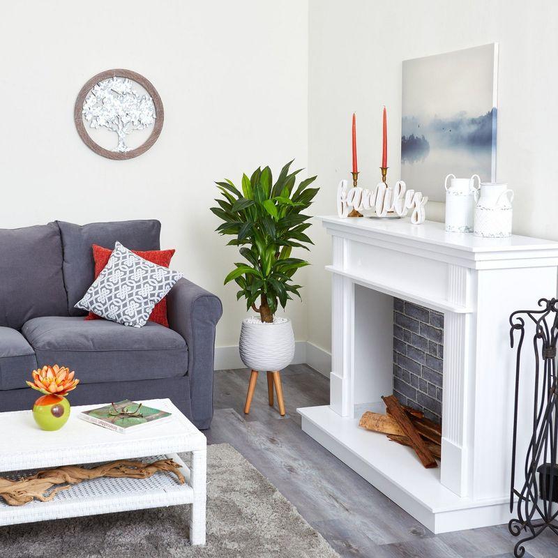 Nearly Natural 46-in Corn Stalk Dracaena Artificial Plant in White Planter with Stand (Real Touch)